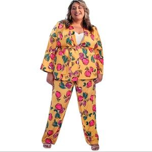 Eloquii || Yellow Pomegranate Wide Leg Pants || Plus Size 24